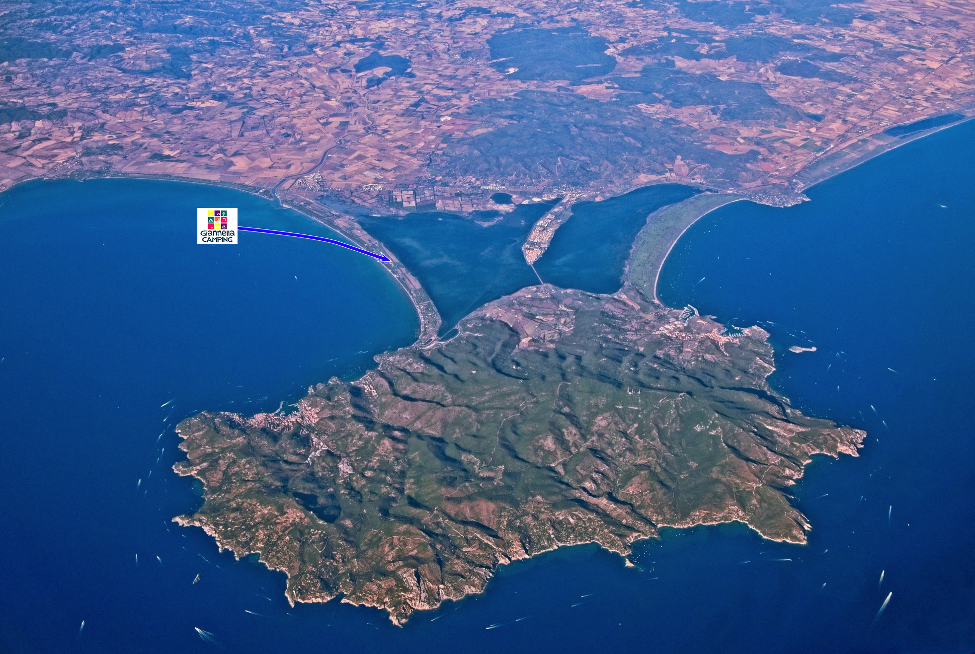 Monte Argentario, View from the sky in a sunny day